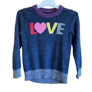 Gap “Love” Sweater, navy/gray/purple, sz 4.